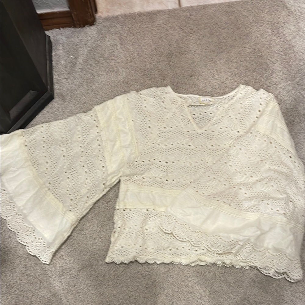 FLOE Cream Lace Bell Sleeve Top